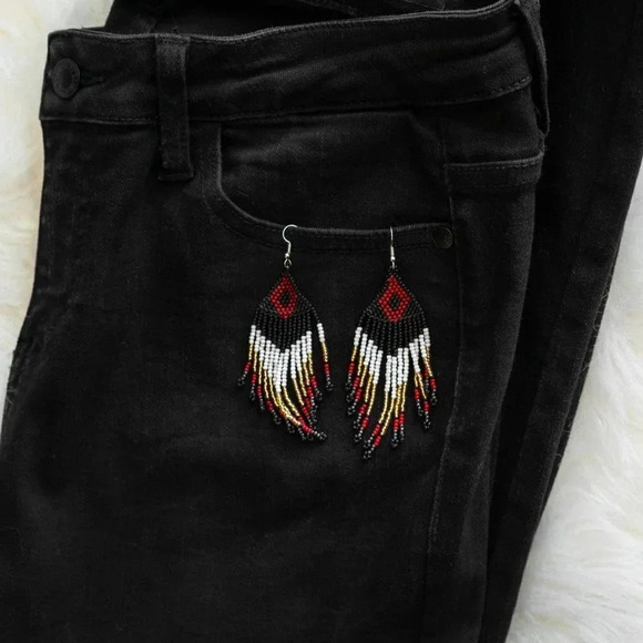 ✨️2/$25✨️ BOHO AZTEC DANGLE SEED BEAD EARRINGS BLACK RED GOLD WHITE - Picture 2 of 5